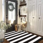 KOZYFLY Black and White Striped Area Rug 3×5 Ft Front Door Rug Hand Woven Cotton Washable Outdoor Doormats Outdoor Entrance Mat for Front Door Kitchen Entryway Patio Front Porch Decor