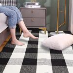 LHLJOYU Buffalo Plaid Rug 3′ x 5′ Black and White Check Rug Indoor Outdoor Buffalo Checked Rug Hand-Woven Cotton Rugs Carpet for Porch/Kitchen/Entry Way/Living Room/Dining Room (Plaid, 3′ x 5′)