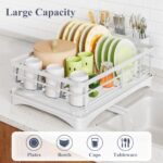 Dish Drying Rack – Stainless Steel Dish Rack for Kitchen Counter, Large-Capacity Dish Drainer with Cutlery Holder, Kitchen Organizer for Dishes, Spoons and Forks, White