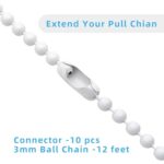 Ceiling Fan Pull Chain Extender, 12Feet 3mm Diameter Beaded Ball Fan Light Extension Pull Chain with 10 Matching Connectors(White)