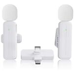 2 Pack Wireless Mini Lavalier Lapel Microphone for iPhone,Android Phone(2 in 1) – 80ft Cordless Clip on Dual Mics with Noise Reduction 5H Working Time for Video Recording Vlogging, YouTube (White)