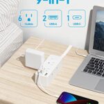 Flat Extension Cord 10ft, Olcorife Flat Plug Power Strip with 6 Outlets 3 USB Ports(1 USB C), 3-Side Outlet Extender Surge Protector for Home Office Dorm Room Essentials, White