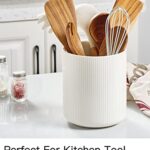 getstar Utensil Holder, Large Kitchen Utensil Holder for Kitchen Counter (H7.2” x W6.2”), Ceramic Cooking Utensil Holder with Cork Mat, Kitchen Decor for Counter (White, Utensils Not Included)