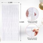 2 Pack White Metallic Tinsel Foil Fringe Curtains, Door Streamers Photo Booth Backdrop for Birthday Party, Tinsel Curtain Backdrop for Baby Shower Bachelorette Christmas Party Decorations