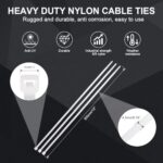 12 Inch Zip Cable Ties (100 Pieces), Self-Locking Premium Nylon Cable Wire Ties,Heavy Duty White, for Indoor and Outdoor by Boacua