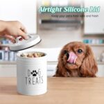 OUTNILI Small Dog Treat Container Airtight – 6″ Tall X 4.9″ Round White Dog Treat Jar for Kitchen Counter – Rustic Treat Storage Canister for Dogs, Cats, Small Animals – Gifts for Pet Owners
