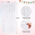 White Metallic Tinsel Foil Fringe Curtains, 2 Pack 3.3×8.3 Feet Streamer Backdrop Curtains for Birthday Party Decorations, Halloween Decor, Foil Curtain Backdrop for Bachelorette Party