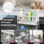 Cisily Sink Caddy Sponge Holder for Kitchen Sink, 304 Stainless Steel Rustproof, Kitchen Sink Caddy with High Brush Holder, Kitchen Sink Organzier Dish Sponge Organizer with Divider(White)