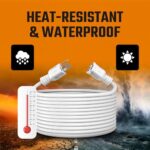 Extension Cord 10 Ft, White, Indoor, Outdoor Power Cord, Heavy Duty 16/3, Single Outlet, UL Listed, 3-Prong, Grounded Outlet, Extension Wire.