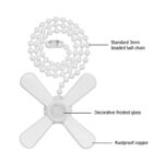 SmoTecQ Ceiling Fan Pull Chain Extender with Decorative Frosted Glass Bulb and Fan Cord, Fit All Standard 3mm Diameter Ceiling Fans and Light Fixtures Factory Pull (White)