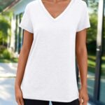 AUTOMET T Shirts Short Sleeve V Neck Tees Tops for Women Fashion Trendy Lightweight Soft Casual Summer Outfits Clothes 2024 White M