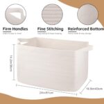 OIASKET 95L Extra Large Blanket Basket, 24″ x 16.9″ x 14.2″ Woven Storage Basket for Living Room, Rectangle Nursery Blanket Storage for Toys, Towels, Dirty Clothes (White)