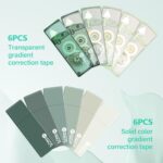 Unjoo White Correction Tape, Easy To Use Cute Applicator for Instant Corrections, For school, Office Workers (Gradient Green, 5M/196″ x 0.2″,12pack)