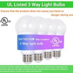 TJBB UL Listed 4-Pack 3 Way Light Bulbs Soft White 3000K 50 100 150 Watt Equivalent, Perfect for Reading, Standard A19 Indoor Led Bulb, 5/10/15 Watt Energy Efficient Bulb