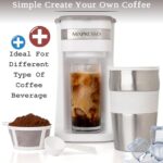 Mixpresso Personal Single Serve Coffee Maker & 14oz Travel Mug, Drip Small Coffee Maker & Tumbler, Auto Shut Off & Reusable Filter, White Coffee Maker Compatible with Coffee Grounds