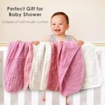 Muslin Burp Cloths for Baby 100% Cotton Burping Cloths for Unisex, Boy, Girl – Large 20” by 10” Newborn Essentials Ultra Soft Absorbent Milk Spit Up Rags – 12 Pack – White+Deep Sakura Series