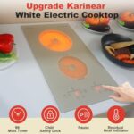 Karinear 2 Burners Electric Cooktop 110v, White Glass Electric Cermaic Stove, 12 Inch Countertop Burner, Built-in Electric Stove Top with Timer, Pause, Child Safety Lock, 9 Power Levels