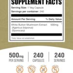 BulkSupplements.com White Button Mushroom Capsules – Mushroom Supplement, Agaricus Mushroom Capsules – White Button Mushroom Extract, Vegan, 240 Count (Pack of 1)