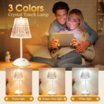 Nusogon Cordless Lamp,Touch Dimmable Crystal Lamp 3 Colors,Portable LED White Lamp,Rechargeable Small Lamp,Battery Operated Lamp Vintage Lamp for Bedroom Living Room Restaurant Outdoor?White?, qp0326