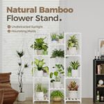 Bamworld White Plant Stand Indoor/Outdoor Ladder Plant Rack, 3 Tiers for 7 Pots, Living Room Boho Decor