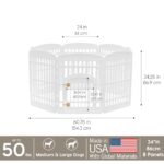 IRIS USA 34″ 8-Panel Pet Dog Puppy Playpen with Door, For Medium and Large Dogs, Keep Pets Secure, Easy Assemble, Fold It Down, Easy Storing, Customizable, White