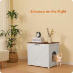 Dwanton Cat Litter Box Furniture Hidden, Cat Litter Box Enclosure, Reversible Entrance Can Be on Left or Right Side, Indoor Cabinet, Wooden Washroom, End Table, White and Rustic Brown, 23.6″ L