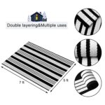 OJIA Outdoor Rug 5’x7′ Patio Rug, Machine Washable Black and White Outdoor Rug Cotton Woven Area Rug Living Room Rug Farmhouse Indoor Carpet for Front Door/Porch/Deck/Backyard/Bedroom