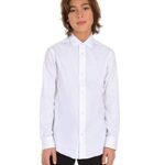 Calvin Klein Boys’ Long Sleeve Sateen Dress Shirt, Button-Down Style with Buttoned Cuffs & Shirttail Hem, White, 16