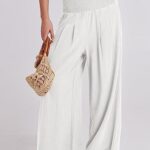 ANRABESS Women Linen Palazzo Pants Summer Boho Wide Leg High Waist Casual Lounge Pant 2025 Beach Travel Vacation Outfits White Medium