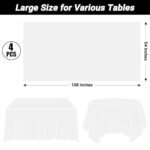 4 Packs White Plastic Tablecloth, Sturdy Disposable Table Cloth, 54 X 108 Inches Paper Table Cloths for Parties Disposable, Effortless Cleanup for Picnic Table Cloths Parties Birthday and Any Occasion