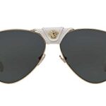 Versace Women’s 0VE2150Q 1341/87 Medusa Aviator Sunglasses, White/Grey