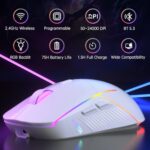 FFJ Wireless Gaming Mouse, 24000 DPI, Tri-Mode 2.4G/USB-C/Bluetooth 5.3 Gaming Mouse Wireless, RGB Programmable Mouse Gamer, 75Hrs Battery Life, Rechargeable Gaming Mice for PC, Mac, PS5, Xbox – White
