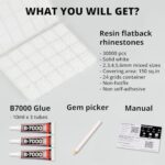 30000Pcs Resin Rhinestones Kit for Crafting Bedazzling, Solid White Flatback Gems Diamonds for Crafts Clothes Shoes Fabric Tumbler Jersey, Flat Back Jewels Bulk Assortment with b7000 Glue