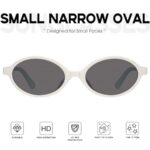mosanana Trendy Oval Sunglasses for Women 2025 Small 90s Retro Vintage Cute Fashion Cool Thin Skinny Narrow Tiny White Frame Grey Lens MS52477