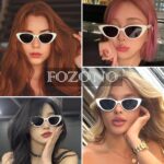 Fozono Retro Vintage Narrow Cat Eye Sunglasses for Women 90s Small Chic Style Trendy Sunnies UV400 Protection FZN7514(White/Grey)