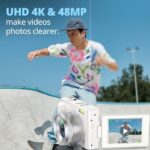 4K Digital Camera for Photography, UHD Autofocus 48MP 180° Flip Screen 16X Zoom Compact Point Shoot Vlogging Camera for YouTube with 2 Batteries, 32GB Card (White)