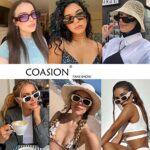 COASION Retro 90s Rectangle Sunglasses for Women Fashion Sun Glasses Vintage Small Square Frame UV400 Protection Eyewear (White/Pink-Yellow)