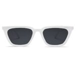 SOJOS Polarized Narrow Square Cateye Sunglasses for Women Retro Trendy Driving Glasses SJ2169 with White Frame/Grey Lens