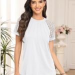 AUTOMET Womens Summer Tops Spring Shirts Trendy Vacation Outfits Short Sleeve Business Tshirts Fashion Casual Blouses White M