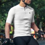 LAMEDA Mens Cycling Jersey Short Sleeve Biking Shirt with 3 Rear Pockets Moisture Wicking Breathable Quick Dry Bicycle Jersey White