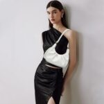 KKXIU Shoulder Bag Crescent Handbag Ruched Purse Underarm Bag Mini Hobo for Women, Detachable Gold Chain Crossbody Bag – White