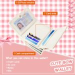 Sunwel Fashion Wallets Girls Cute Coquette Bow Small Wallet Aesthetic Card Holder ID Window Purse for Women (CREAM)