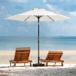 JEAREY 7.5FT Patio Umbrella Market Table Umbrella with 6 Sturdy Ribs, Push Button Tilt/Crank Outdoor Umbrella for Garden, Deck, Backyard, Pool and Beach,Creamy-White