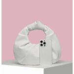 Verdusa Women’s Ruched PU Leather Evening Clutch Purse Trendy Small Hobo Handbag White One-Size