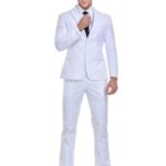 Qisuma Mens White Suit Dinner Jacket 2 Piece Wedding Suits Formal Tuxedo Slim Fit Men’s Suits & Sport Coats Size XL