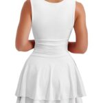 Kaximil Women’s Square Neck Ruffle Hem Mini Dress Ruched Waist Short Party Dresses, Small, White