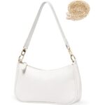 WantGor Clutch Tote Handbags, Shoulder Purse for Women Crossbody Bags Mini Hobo Bag Retro Vegan Leather Trendy Handbag (White)