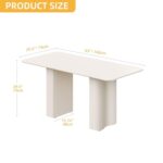 DWVO 63” Dining Table for 4-6 People Modern Rectangular Kitchen Table with Solid Wave Curved Legs Large Cream White for Dining Room Kitchen Home Office Apartment Office White