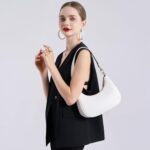 Women’s Shoulder Bag Cute Hobo Purse Vintage with Zipper Pocket – Lightweight Underarm Clutch Purse for Daily Use (White)