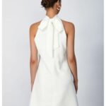 Floerns Women’s Pearl Beaded Halter Twist Sleeveless Tie Back Dress A Line Dress White